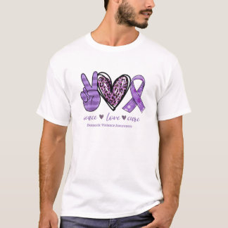 T-shirt Peace Love Cure Purple Ribbon Violence domestique 