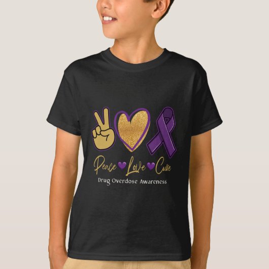 T-shirt Peace Love Cure Purple Toxicomanie Sensibilisation (Devant)