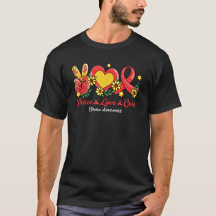 T-shirt Peace Love Cure Red Ribbon Stroke Sensibilisation