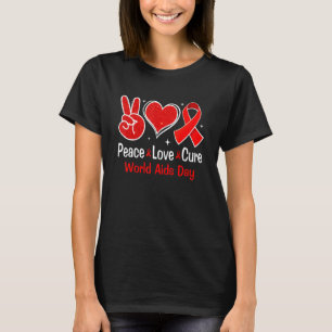 T-shirt Peace Love Cure Red Ribbon Week Sensibilisation Po