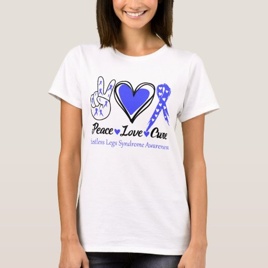 T-shirt Peace Love Cure Restless Legs Syndrome Sensibilisa (Devant)