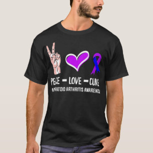 T-shirt Peace Love Cure Rheumatoid Arthrite Warrior & Awa