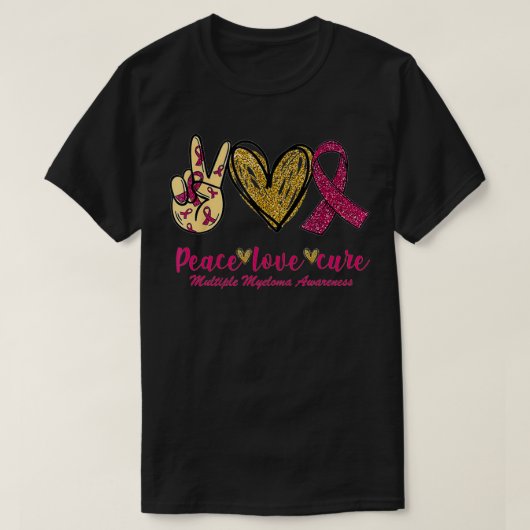 T-shirt Peace Love Cure Ribbon Multiples Myélomes Sensibil (Design devant)