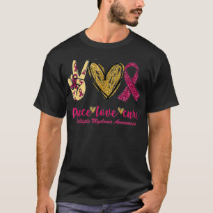 T-shirt Peace Love Cure Ribbon Multiples Myélomes Sensibil