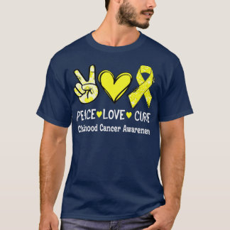 T-shirt Peace Love Cure Rose Ribbon Enfance Cancer Aware