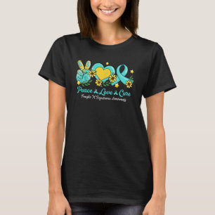T-shirt Peace Love Cure Ruban Turquoise Fragile X Syndrome