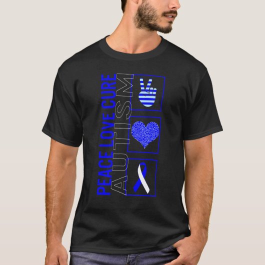 T-shirt Peace Love Cure Sensibilisation sur l'autisme Ruba (Devant)