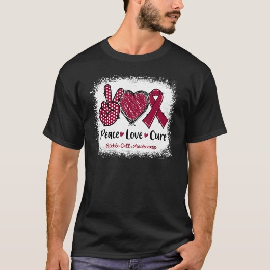 T-shirt Peace Love Cure Sickle Cell Awareness Burgundy Rib (Devant)