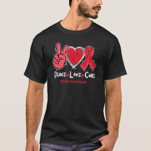 T-shirt Peace Love Cure Stroke Sensibilisation Rouge Ruban