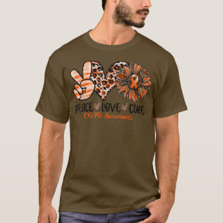 T-shirt Peace Love Cure Sunflower Orange Ribbon COPD Aware