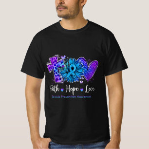 T-shirt Peace Love Cure Teal and Purple Sunflower Suicide 