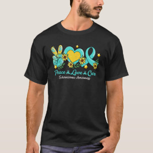 T-shirt Peace Love Cure Turquoise Ribbon Scleroderma Sensi