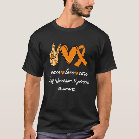 T-shirt Peace Love Cure Wolf Hirschhorn Syndrome Ruban Aw (Devant)
