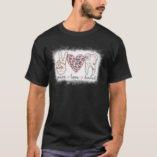 T-shirt Peace Love Dental Leopard Bleached Heart Teeth Cut