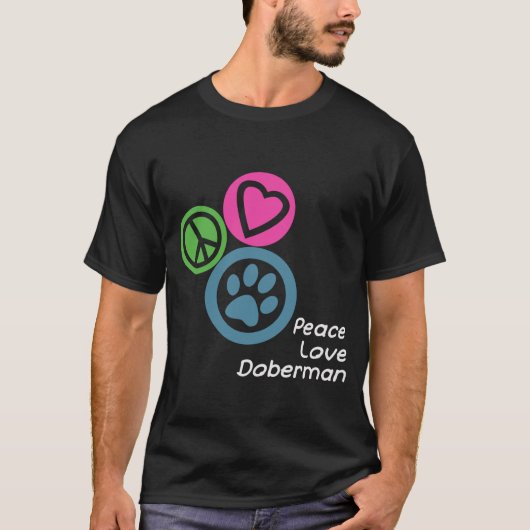 T-SHIRT PEACE LOVE DOBERMAN (Devant)