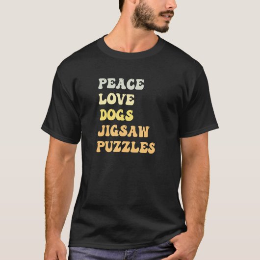 T-shirt Peace Love Dogs Jigsaw Puzzles Retro (Devant)