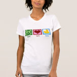 T-shirt Peace Love Ducks<br><div class="desc">Parfait joli chemise canard pour quelqu'un qui aime les canards ou canards en caoutchouc. Un signe de paix vert,  un coeur rouge et un canard en caoutchouc jaune mignon.</div>