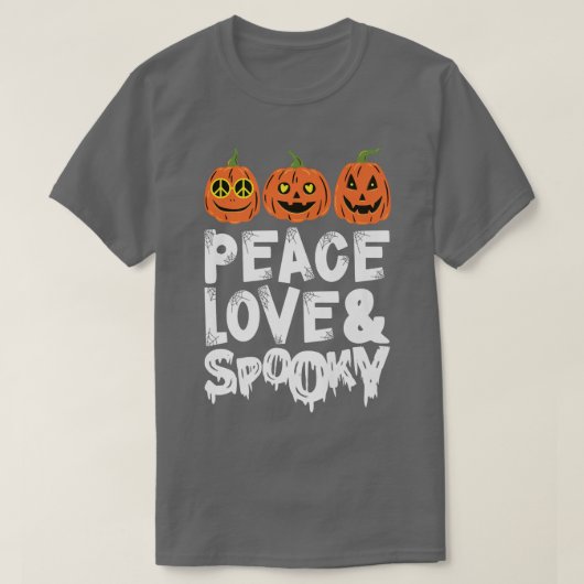 T-shirt Peace Love & Éffrayant Halloween Citrouilles Jack (Design devant)