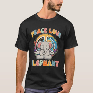 T-shirt Peace Love Elephant Boar Hippie Yoga Méditation H