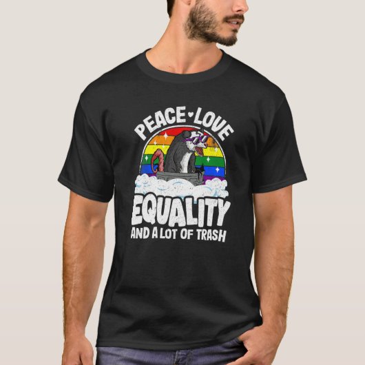 T-shirt Peace Love & Equality Opossum Gay pride Rainbow Al (Devant)