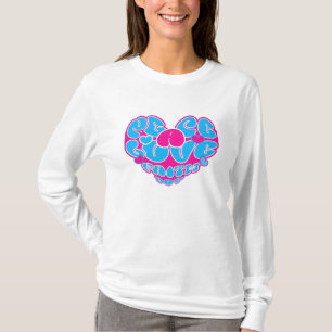 T-shirt Peace Love Faith Joy Aqua Pink Heart Retro