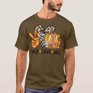 T-shirt Peace Love Fall Leopard Citrouille Automne Happy T