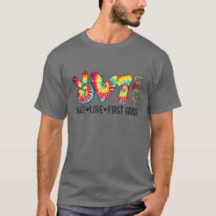 T-shirt Peace Love First Grade Funny Tie Dye Étudiant Ense