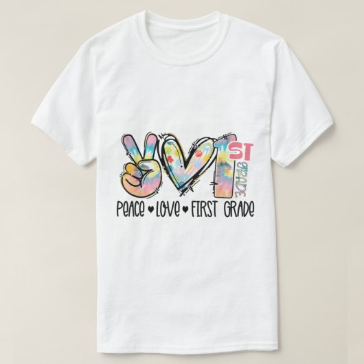 T-shirt Peace Love First Grade Funny Tie Dye Étudiant Ense (Design devant)