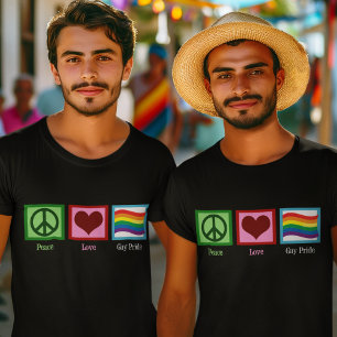 T-shirt Peace Love Gay pride agitant drapeau arc-en-ciel