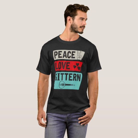 T-shirt Peace Love Gittern Musical Instrument Gittern Play (Devant entier)
