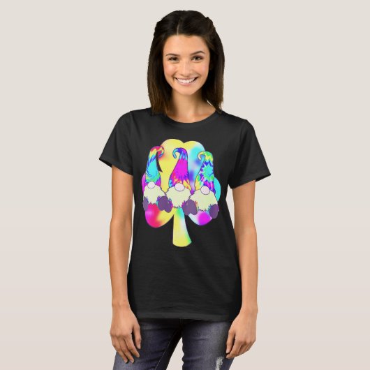 T-shirt Peace Love Gnome Arc-en-ciel Clover Hippie Gnome D (Devant entier)
