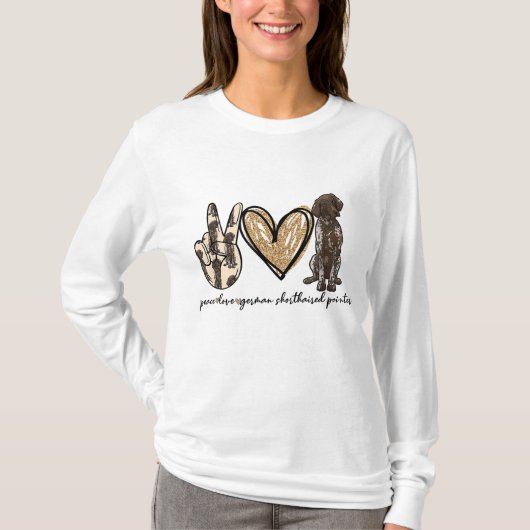 T-shirt Peace Love GSP Allemand Pointer Pointer Log (Devant)