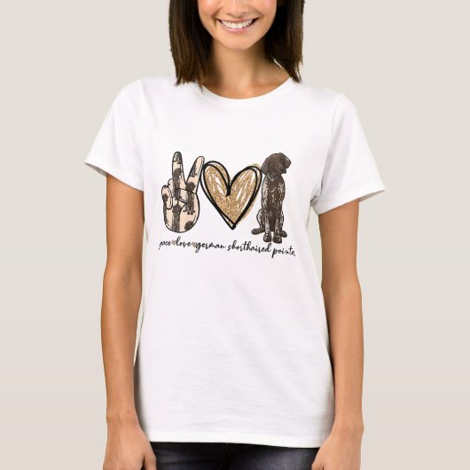 T-shirt Peace Love GSP Allemand Pointer Pointer Log (Devant)