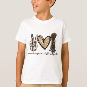 T-shirt Peace Love GSP Allemand Pointer Pointer Log