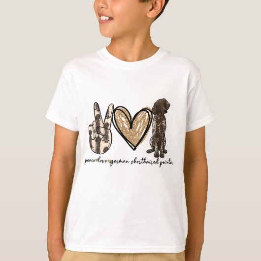 T-shirt Peace Love GSP Allemand Pointer Pointer Log (Devant)