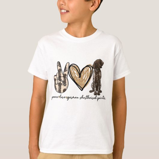 T-shirt Peace Love GSP Allemand Pointer Pointer Log (Devant)