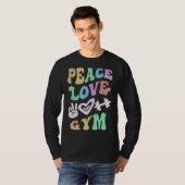 T-shirt PEACE LOVE GYM Retro PE Enseignant école Super (Devant entier)