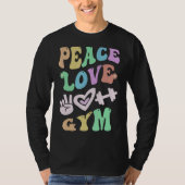 T-shirt PEACE LOVE GYM Retro PE Enseignant école Super (Devant)