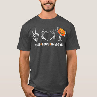 T-shirt Peace Love Halloween Scary Pumpkin Autumn Hallowee