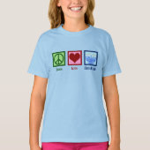 T-shirt Peace Love Hanoukka Cute Girl's Blue (Devant)