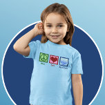 T-shirt Peace Love Hanoukka Cute Girl's Blue<br><div class="desc">T-shirt enfant Peace Love Hanoukka pour un enfant juif qui aime célébrer Chanukah. Un joli signe de paix,  un coeur,  et une belle menorah sur un joli tee-shirt de filles.</div>