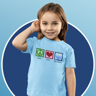 T-shirt Peace Love Hanoukka Cute Girl's Blue
