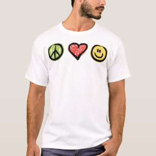 T-shirt Peace Love Happiness Symboles de message positif