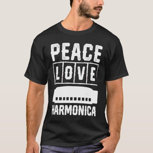 T-shirt Peace Love Harmonica (Devant)
