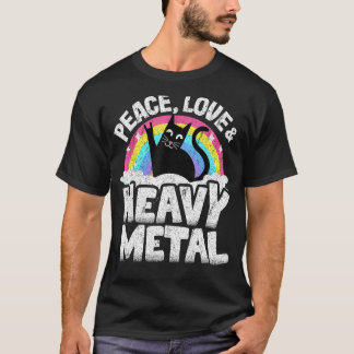 T-shirt Peace Love & Heavy Metal Cat Kids Punk Band Metal