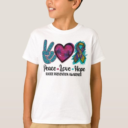 T-shirt Peace Love Hope Prévention du suicide (Devant)