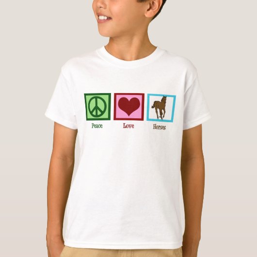 T-shirt Peace Love Horses Cute Horse Kids (Devant)