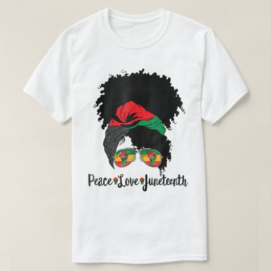 T-shirt Peace Love JunetDix Messy Bun Afro Queen Black P (Design devant)