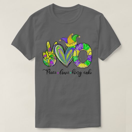 T-shirt Peace Love King Cake Mardi Gras Hommes Femmes Enfa (Design devant)