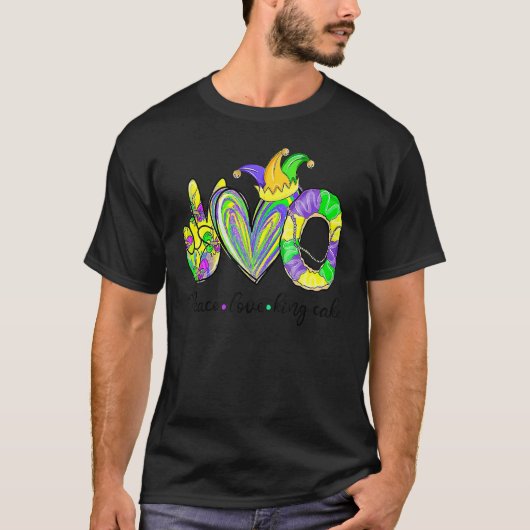 T-shirt Peace Love King Cake Mardi Gras Hommes Femmes Enfa (Devant)